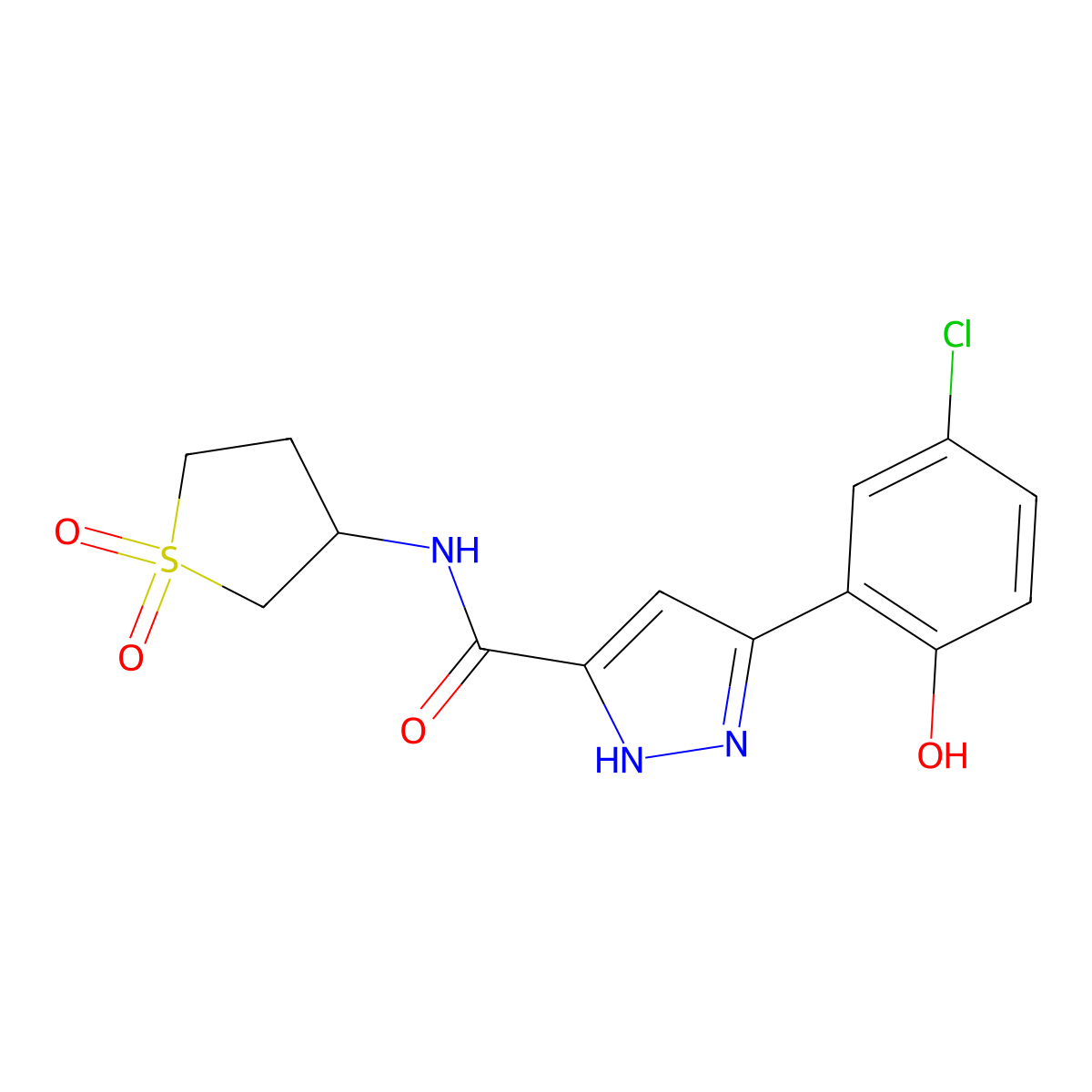 5-(5-chloro-2-hydroxyphenyl)-N-(1,1-dioxidotetrahydrothiophen-3-yl)-1H-pyrazole-3-carboxamide molecular structure, CAS 1095544-63-0