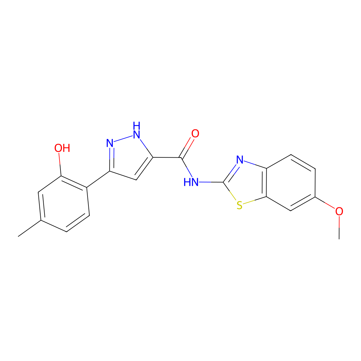 3-(2-hydroxy-4-methylphenyl)-N-(6-methoxy-1,3-benzothiazol-2-yl)-1H-pyrazole-5-carboxamide molecular structure, CAS 1095603-22-7