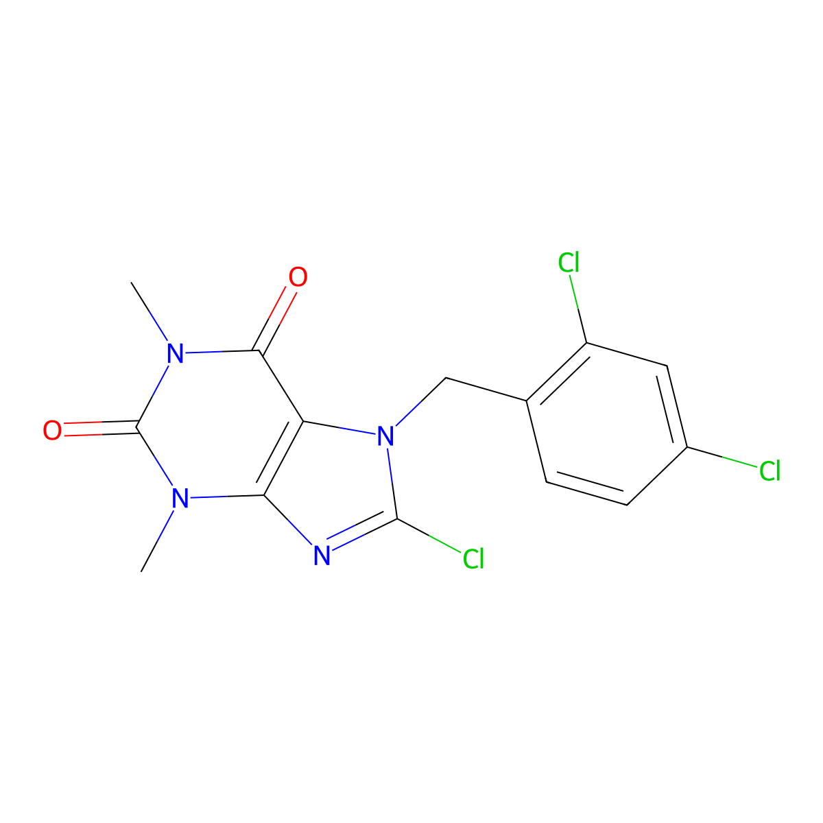 8-Chloro-7-(2,4-dichlorobenzyl)-1,3-dimethyl-3,7-dihydro-1H-purine-2,6-dione molecular structure, CAS 109563-03-3