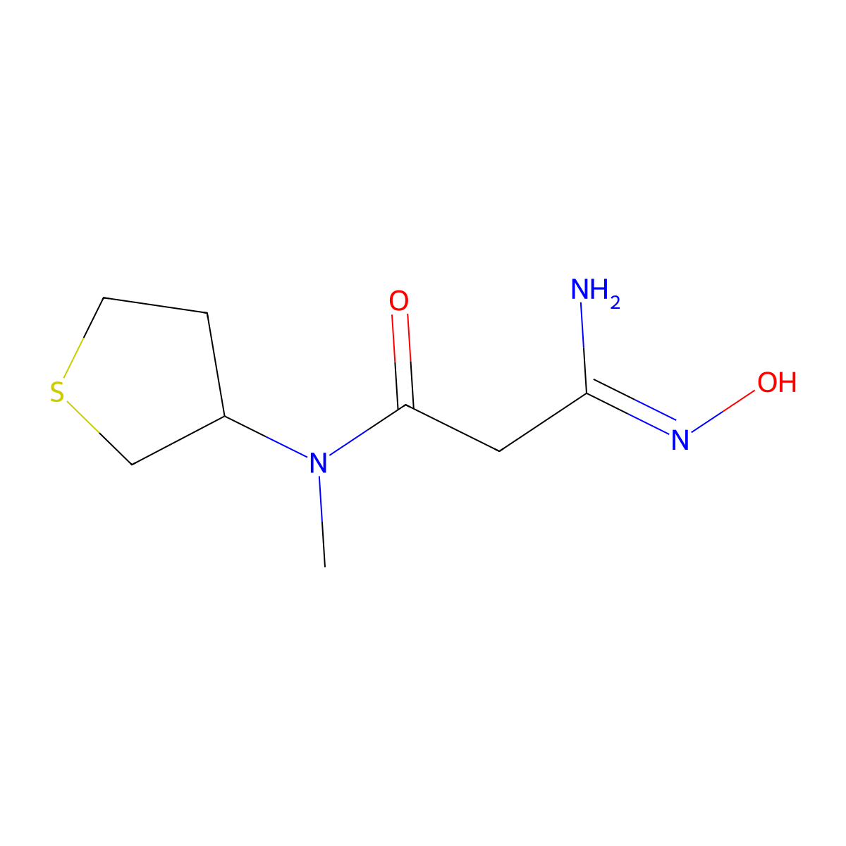 2-(N'-hydroxycarbamimidoyl)-N-methyl-N-(thiolan-3-yl)acetamide molecular structure, CAS 1095632-67-9