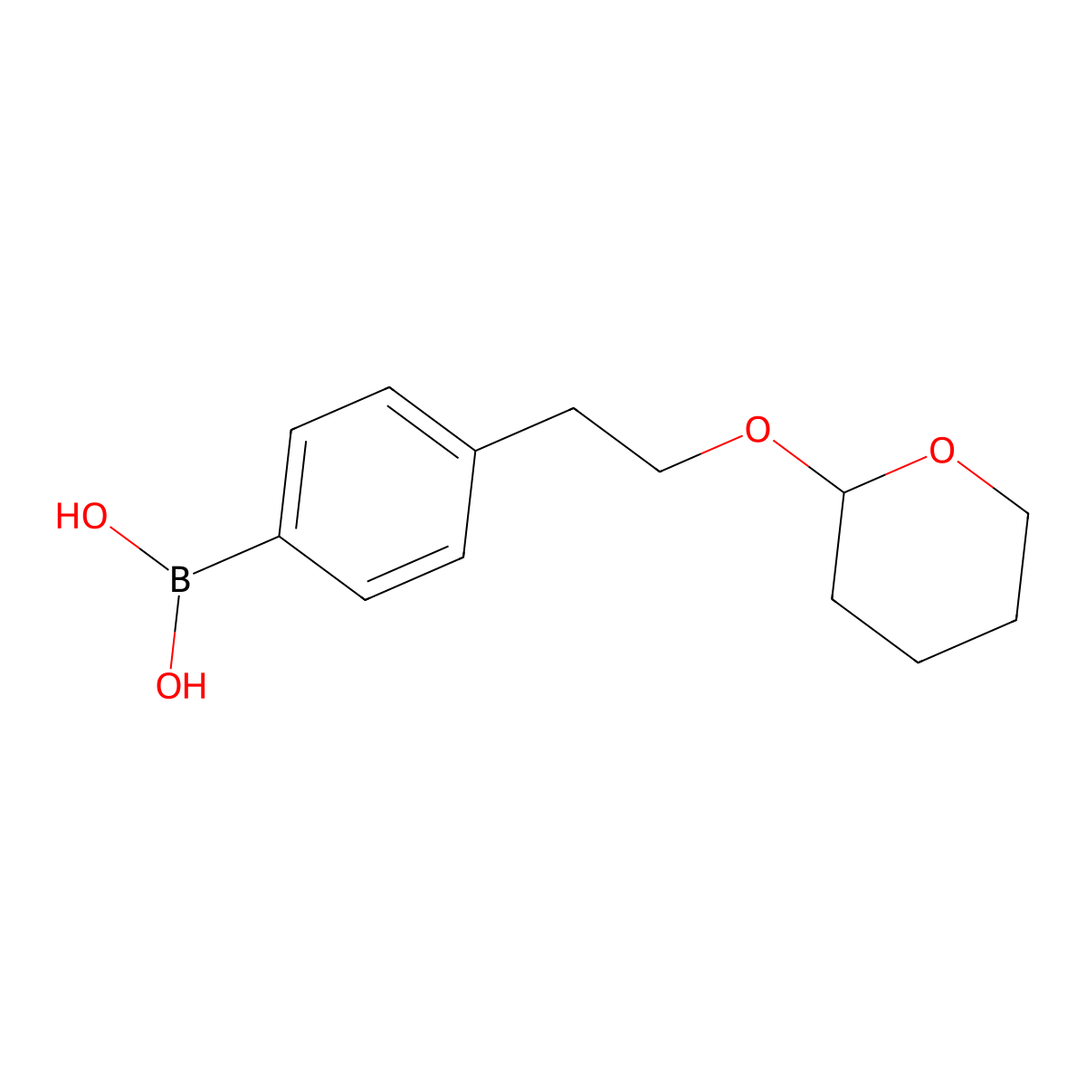 (4-(2-((Tetrahydro-2H-pyran-2-yl)oxy)ethyl)phenyl)boronic acid molecular structure, CAS 1095639-99-8