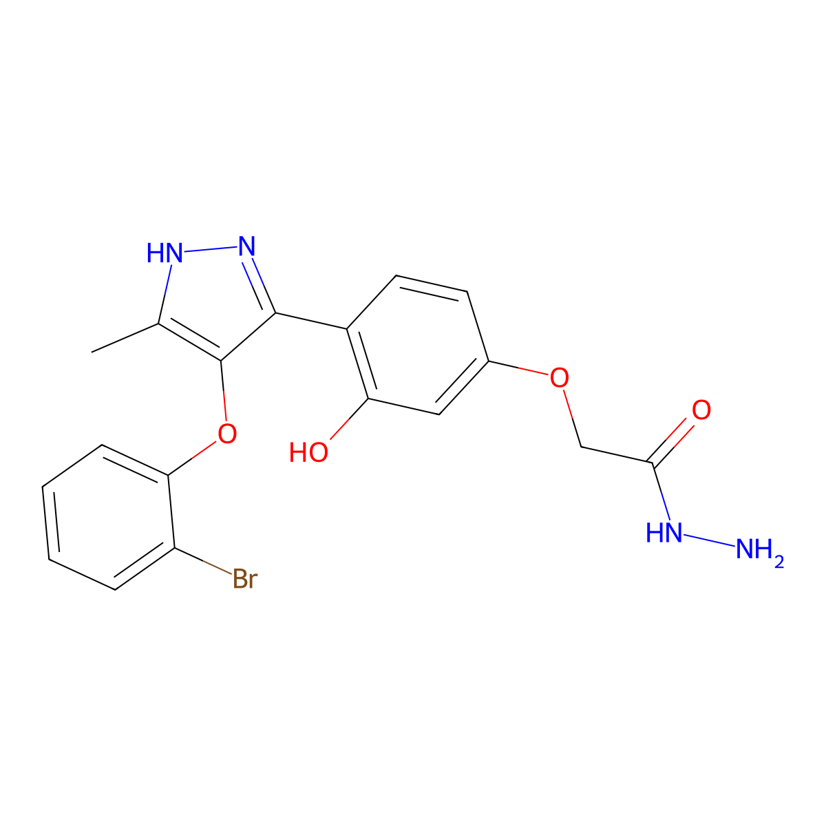 2-(4-(4-(2-bromophenoxy)-5-methyl-1H-pyrazol-3-yl)-3-hydroxyphenoxy)acetohydrazide molecular structure, CAS 1095768-50-5