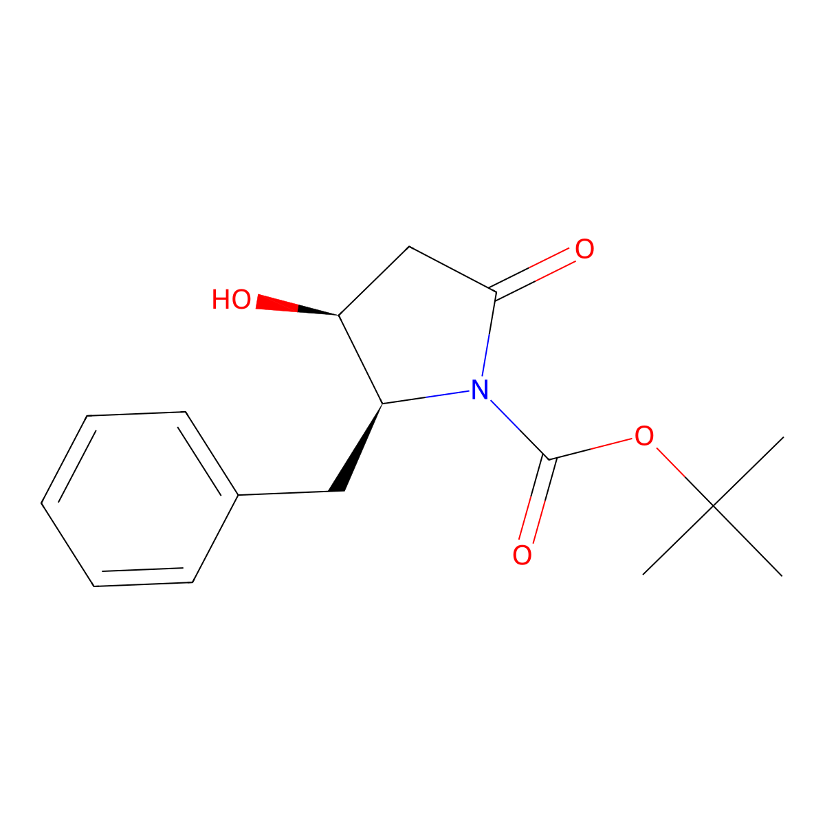 tert-butyl (2S,3S)-2-benzyl-3-hydroxy-5-oxopyrrolidine-1-carboxylate molecular structure, CAS 109579-10-4