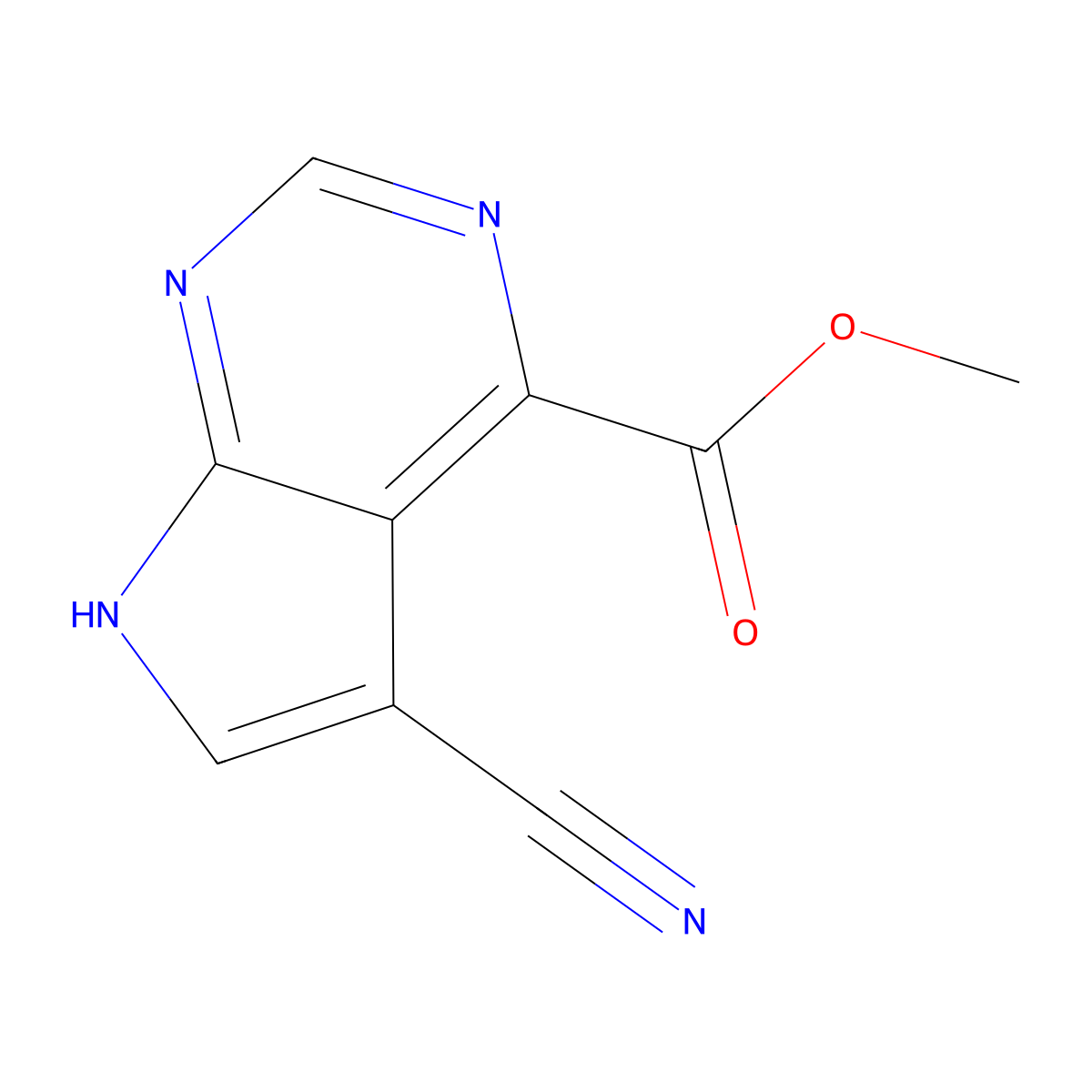 Methyl 5-cyano-7H-pyrrolo[2,3-D]pyrimidine-4-carboxylate molecular structure, CAS 1095822-75-5