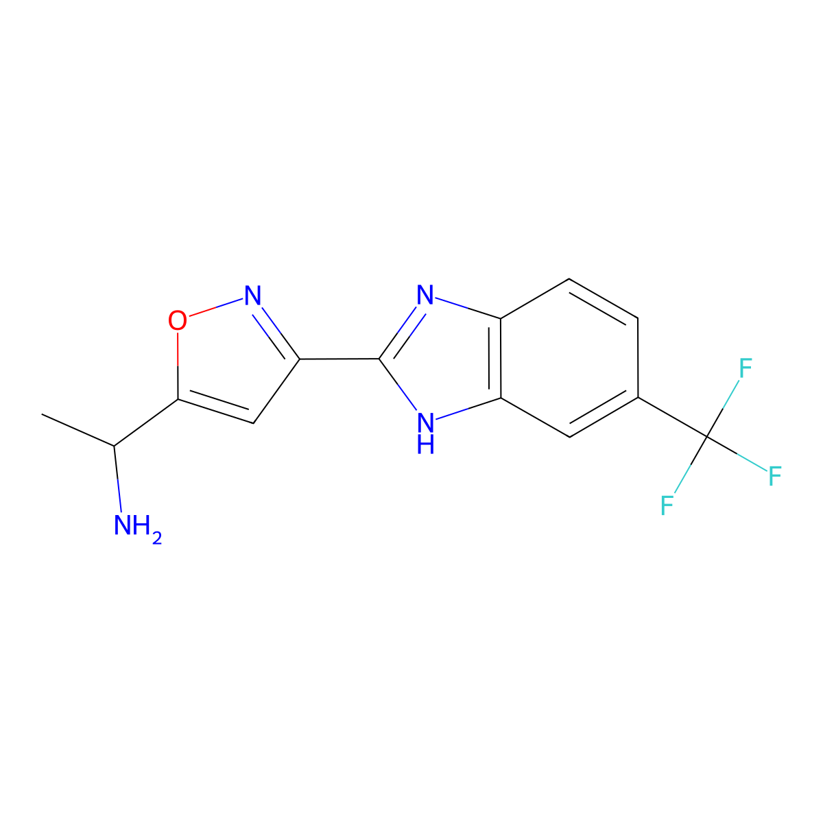 (R)-1-(3-(6-(Trifluoromethyl)-1H-benzo[d]imidazol-2-yl)isoxazol-5-yl)ethanamine molecular structure, CAS 1095824-22-8