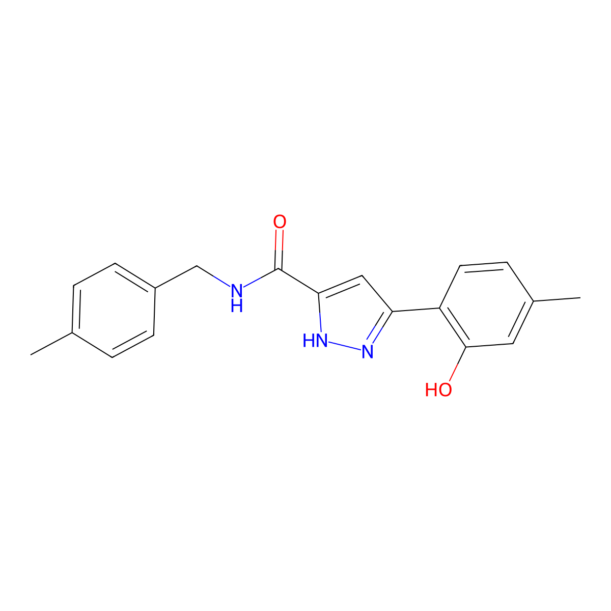 3-(2-hydroxy-4-methylphenyl)-N-(4-methylbenzyl)-1H-pyrazole-5-carboxamide molecular structure, CAS 1095909-44-6