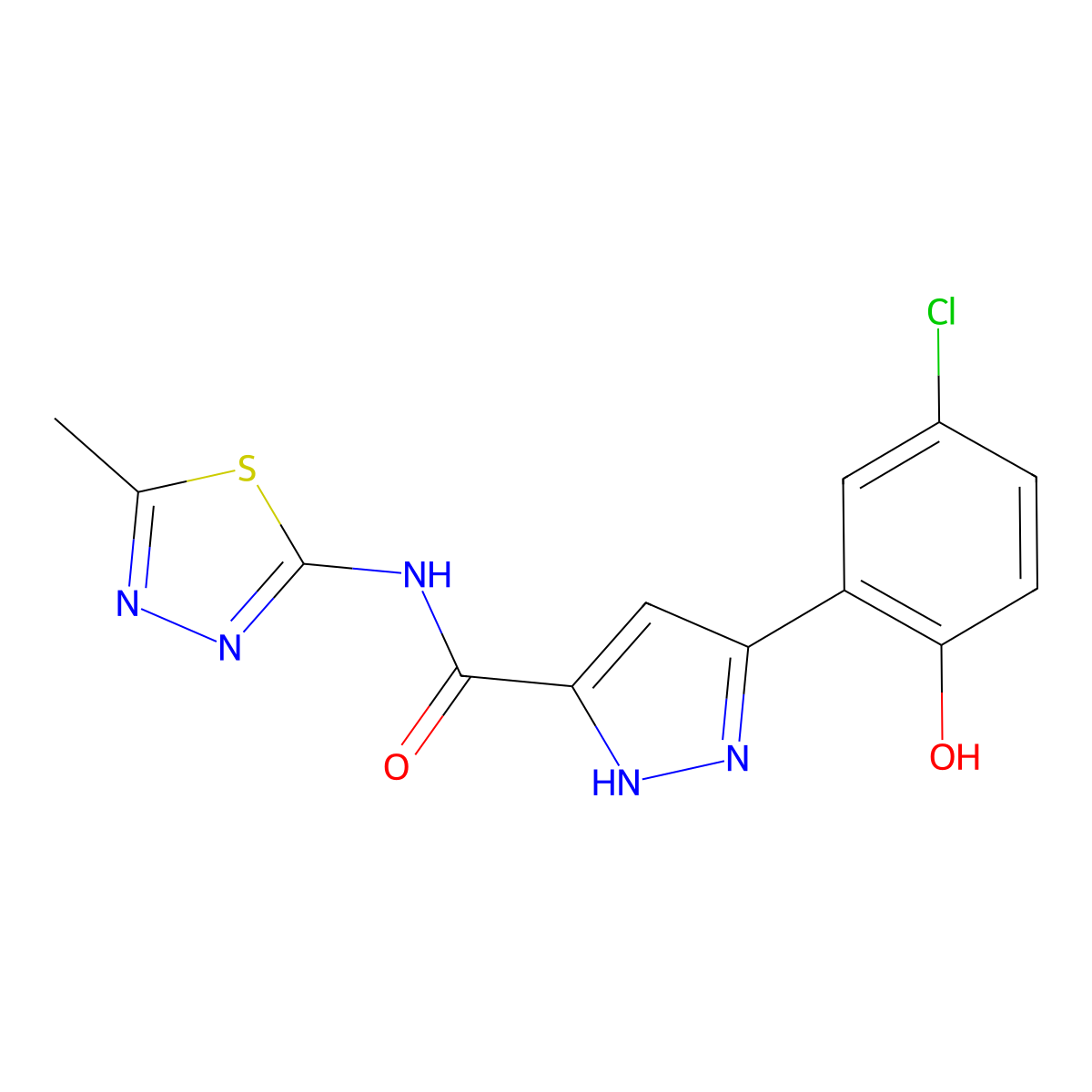 3-(5-chloro-2-hydroxyphenyl)-N-(5-methyl-1,3,4-thiadiazol-2-yl)-1H-pyrazole-5-carboxamide molecular structure, CAS 1095912-50-7