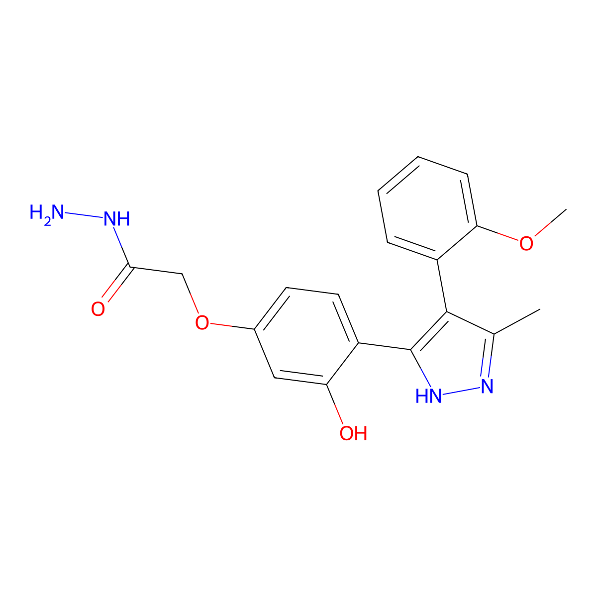 2-(3-hydroxy-4-(4-(2-methoxyphenyl)-5-methyl-1H-pyrazol-3-yl)phenoxy)acetohydrazide molecular structure, CAS 1095915-85-7