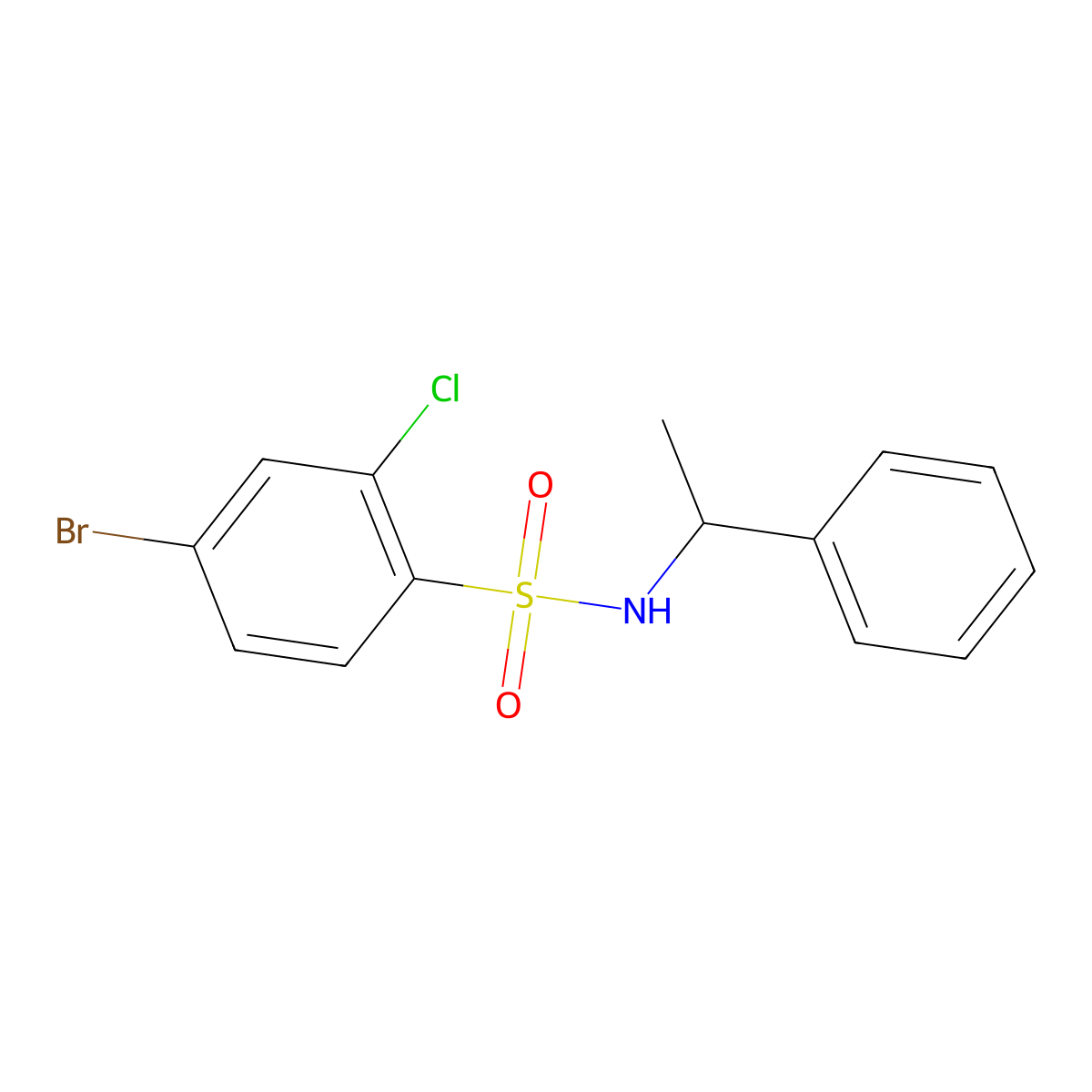 4-bromo-2-chloro-N-(1-phenylethyl)benzenesulfonamide molecular structure, CAS 1095941-26-6