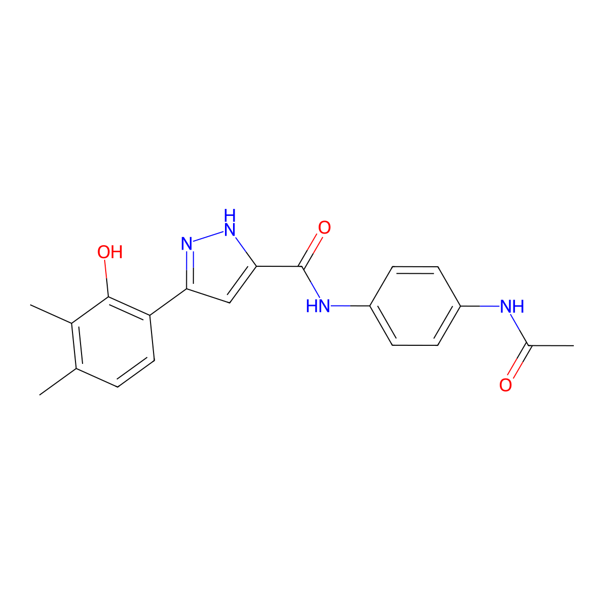 (5E)-N-(4-acetamidophenyl)-5-(4,5-dimethyl-6-oxocyclohexa-2,4-dien-1-ylidene)-1,2-dihydropyrazole-3-carboxamide molecular structure, CAS 1095941-38-0