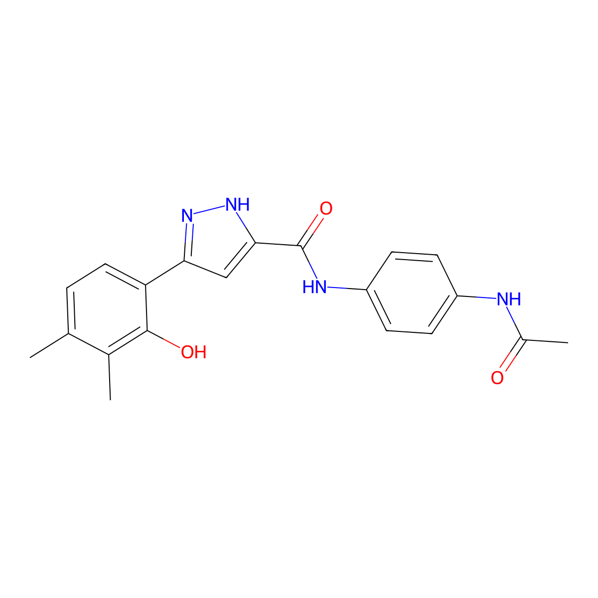 (5E)-N-(4-acetamidophenyl)-5-(4,5-dimethyl-6-oxocyclohexa-2,4-dien-1-ylidene)-1,2-dihydropyrazole-3-carboxamide molecular structure, CAS 1095941-38-0