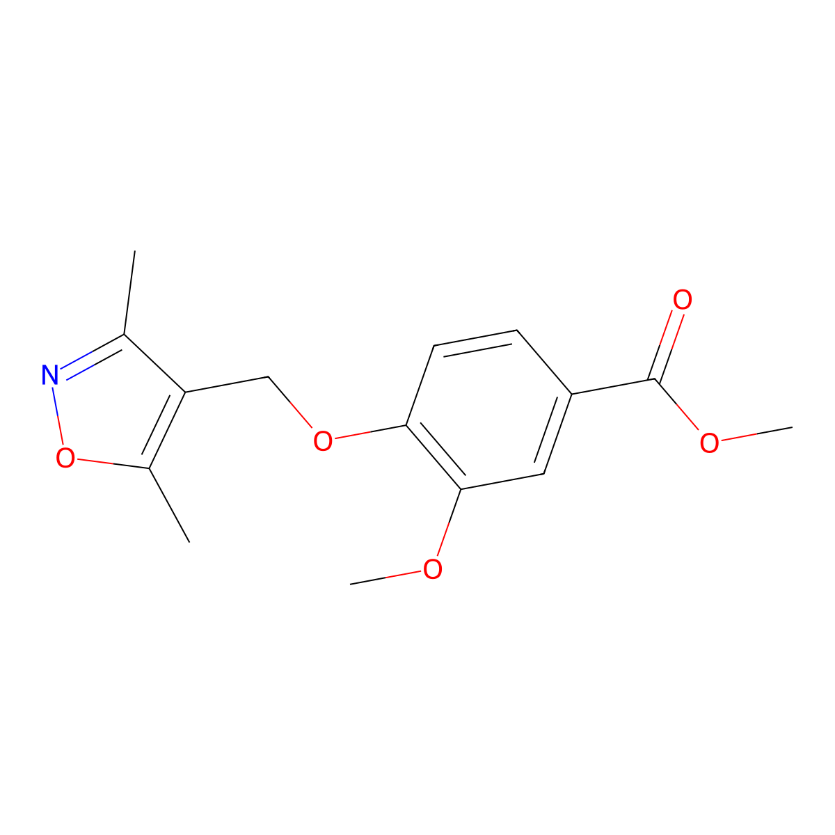 Methyl 4-((3,5-dimethylisoxazol-4-yl)methoxy)-3-methoxybenzoate molecular structure, CAS 1095993-57-9