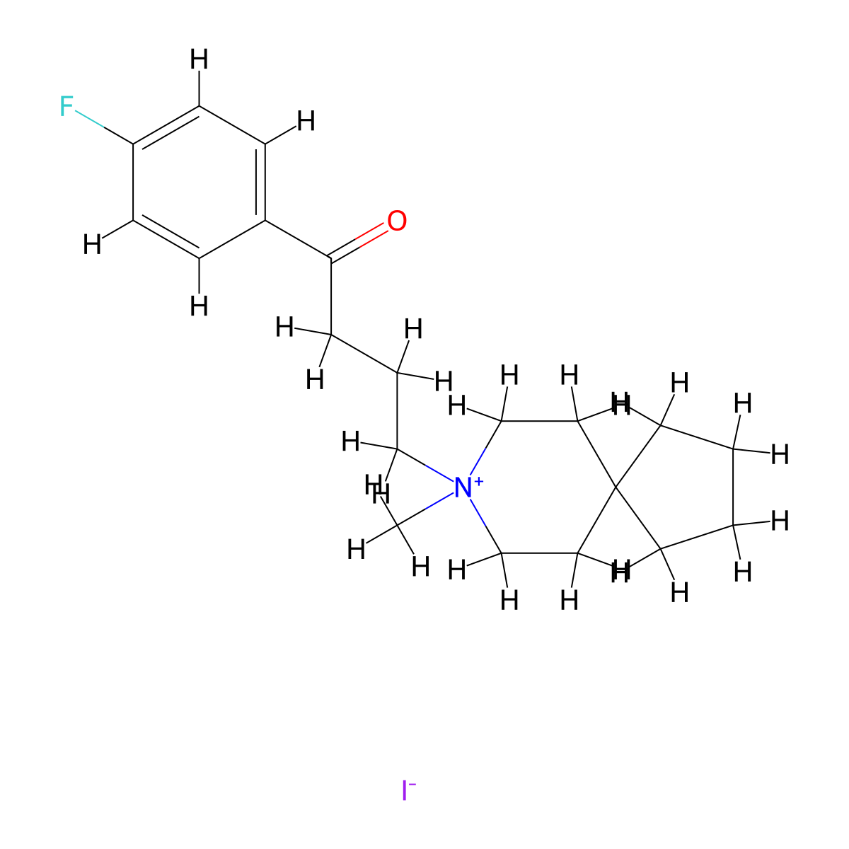 8-Azoniaspiro(4.5)decane, 8-(3-(p-fluorobenzoyl)propyl)-8-methyl-, iodide molecular structure, CAS 1096-06-6