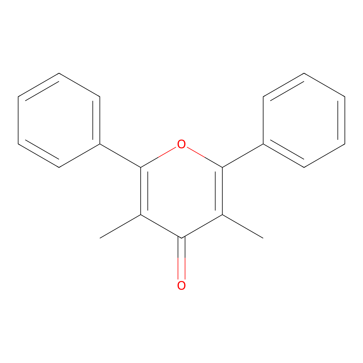 4H-Pyran-4-one, 3,5-dimethyl-2,6-diphenyl- molecular structure, CAS 109614-24-6