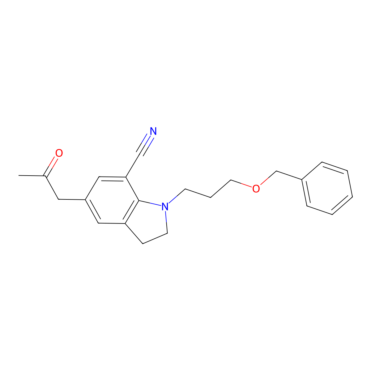 1-(3-(Benzyloxy)propyl)-5-(2-oxopropyl)indoline-7-carbonitrile molecular structure, CAS 1096141-50-2