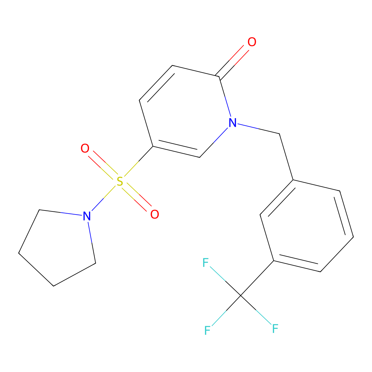 5-(Pyrrolidine-1-sulfonyl)-1-{[3-(trifluoromethyl)phenyl]methyl}-1,2-dihydropyridin-2-one molecular structure, CAS 1096184-75-6