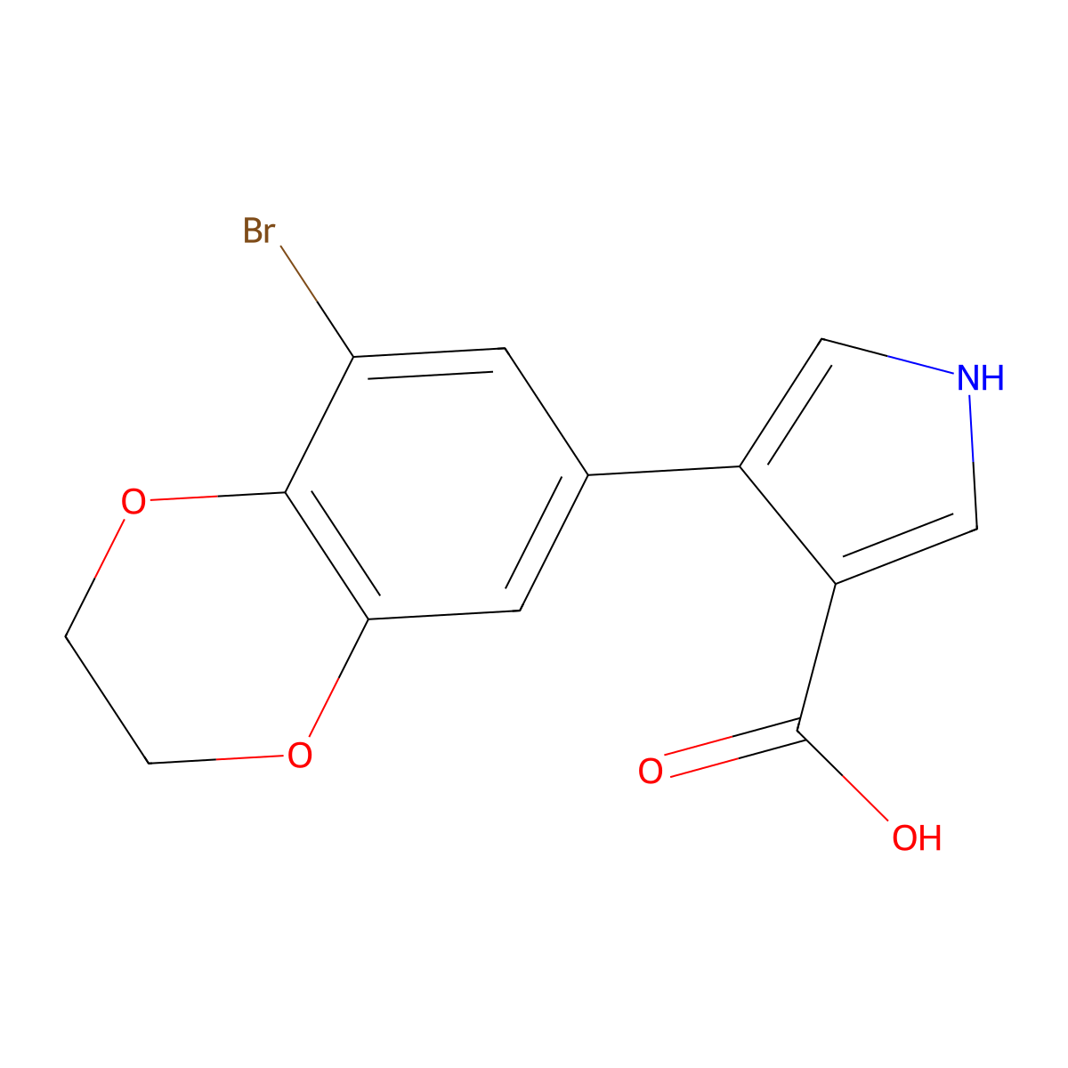 4-(8-bromo-2,3-dihydro-1,4-benzodioxin-6-yl)-1H-pyrrole-3-carboxylic acid molecular structure, CAS 1096308-10-9