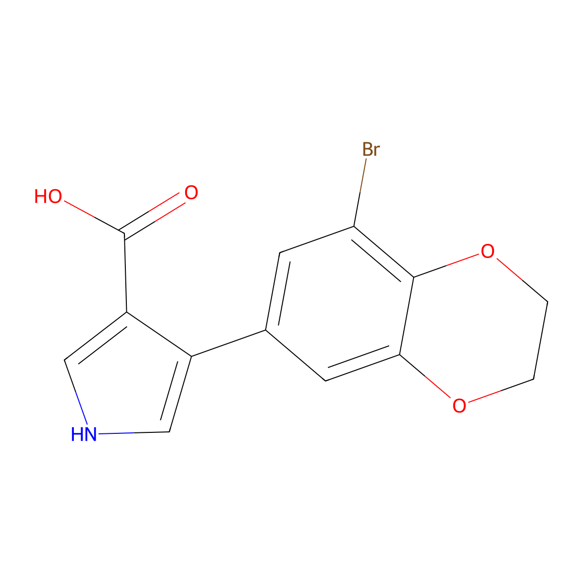 4-(8-bromo-2,3-dihydro-1,4-benzodioxin-6-yl)-1H-pyrrole-3-carboxylic acid molecular structure, CAS 1096308-10-9