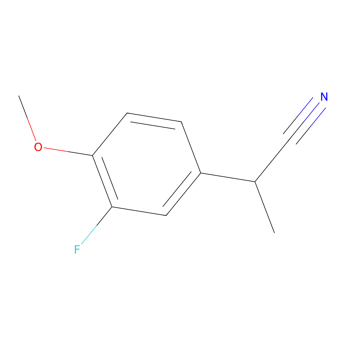 2-(3-Fluoro-4-methoxyphenyl)propanenitrile molecular structure, CAS 1096308-42-7