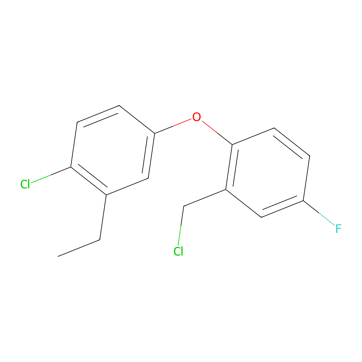 1-Chloro-4-(2-(chloromethyl)-4-fluorophenoxy)-2-ethylbenzene molecular structure, CAS 1096309-52-2