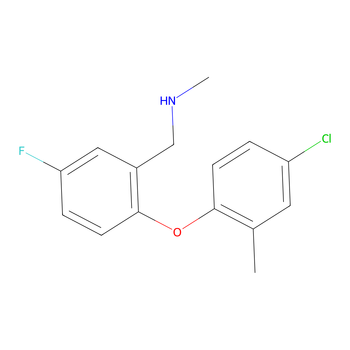 {[2-(4-Chloro-2-methylphenoxy)-5-fluorophenyl]methyl}(methyl)amine molecular structure, CAS 1096319-05-9
