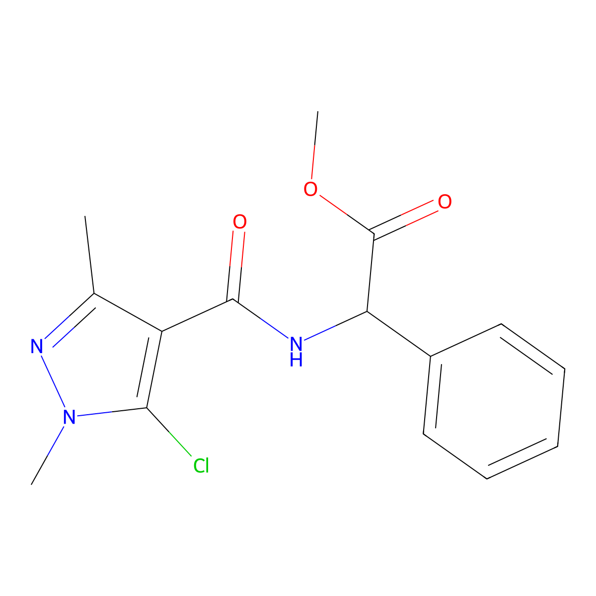 methyl 2-{[(5-chloro-1,3-dimethyl-1H-pyrazol-4-yl)carbonyl]amino}-2-phenylacetate molecular structure, CAS 1096440-16-2