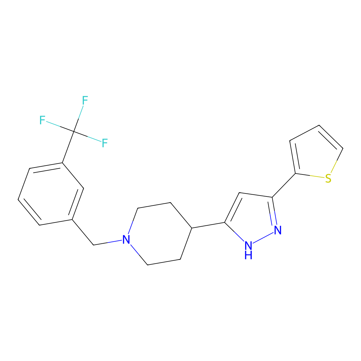 4-[5-(2-thienyl)-1H-pyrazol-3-yl]-1-[3-(trifluoromethyl)benzyl]piperidine molecular structure, CAS 1096443-08-1