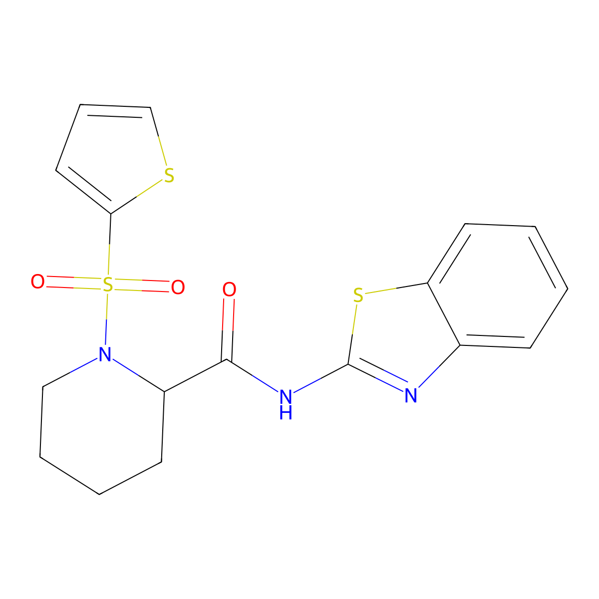 N-(benzo[d]thiazol-2-yl)-1-(thiophen-2-ylsulfonyl)piperidine-2-carboxamide molecular structure, CAS 1096496-70-6
