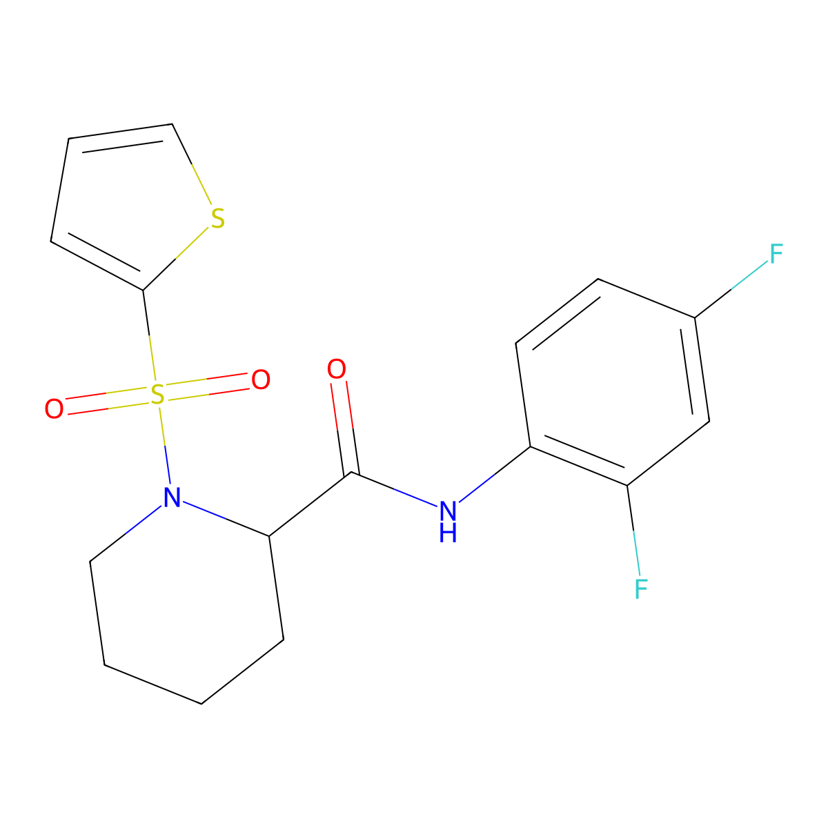 N-(2,4-difluorophenyl)-1-(thiophen-2-ylsulfonyl)piperidine-2-carboxamide molecular structure, CAS 1096497-34-5