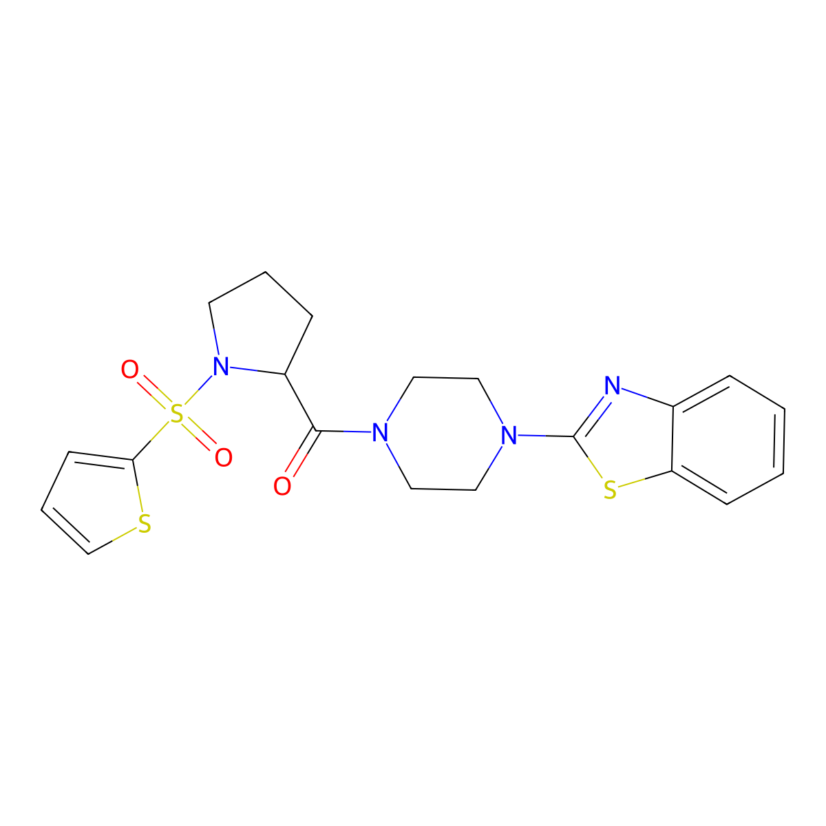 (4-(Benzo[d]thiazol-2-yl)piperazin-1-yl)(1-(thiophen-2-ylsulfonyl)pyrrolidin-2-yl)methanone molecular structure, CAS 1096689-91-6