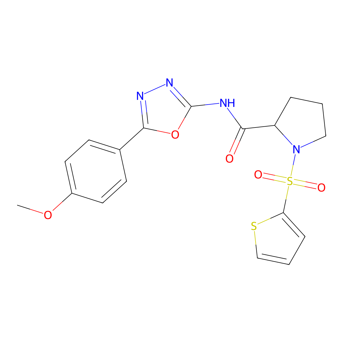 N-[5-(4-methoxyphenyl)-1,3,4-oxadiazol-2-yl]-1-thiophen-2-ylsulfonylpyrrolidine-2-carboxamide molecular structure, CAS 1096689-92-7