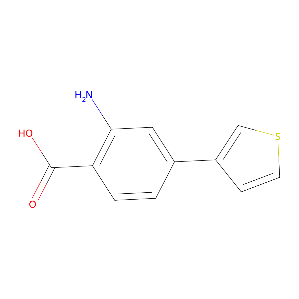 2-Amino-4-(thiophen-3-yl)benzoic acid molecular structure, CAS 1096770-86-3