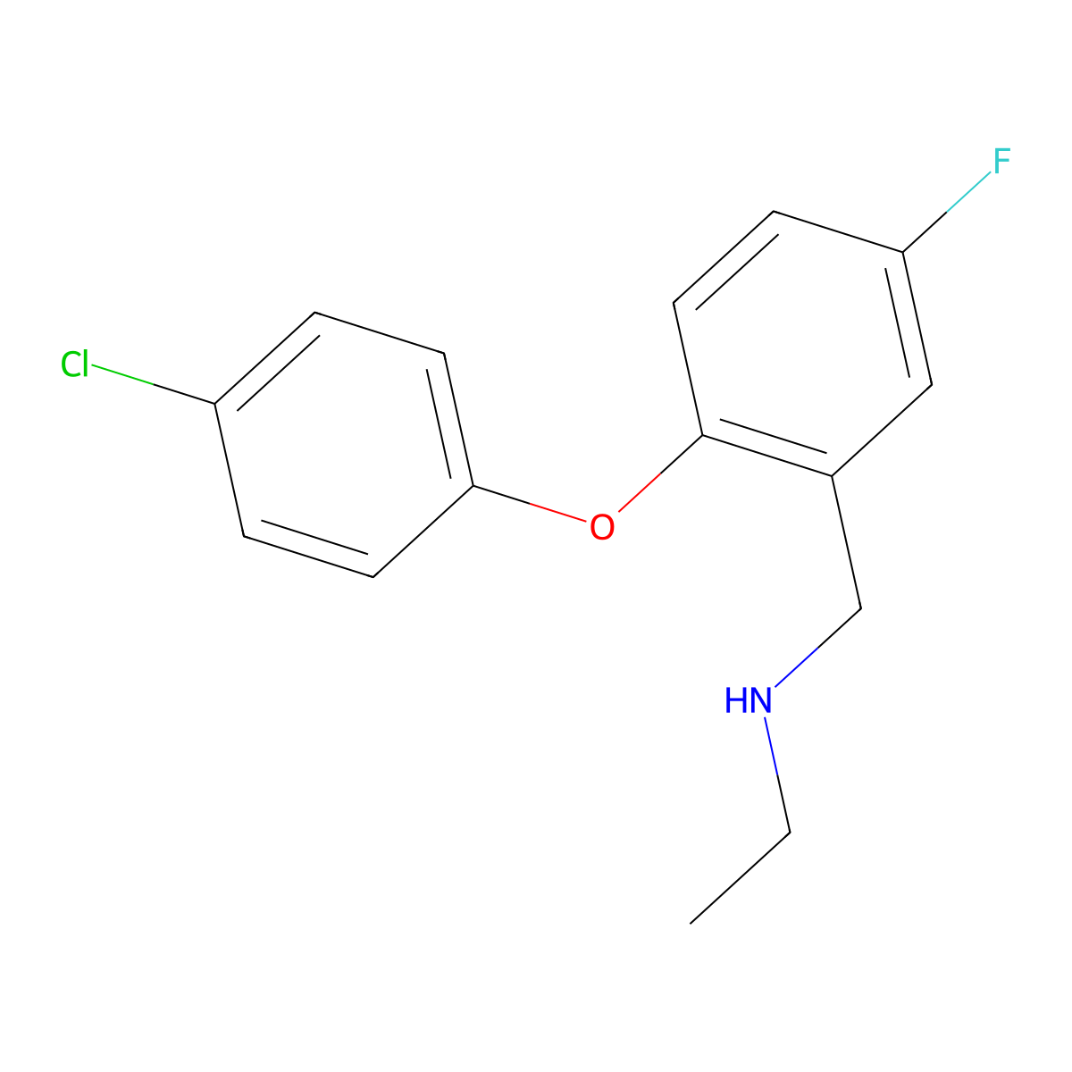 {[2-(4-Chlorophenoxy)-5-fluorophenyl]methyl}(ethyl)amine molecular structure, CAS 1096800-12-2