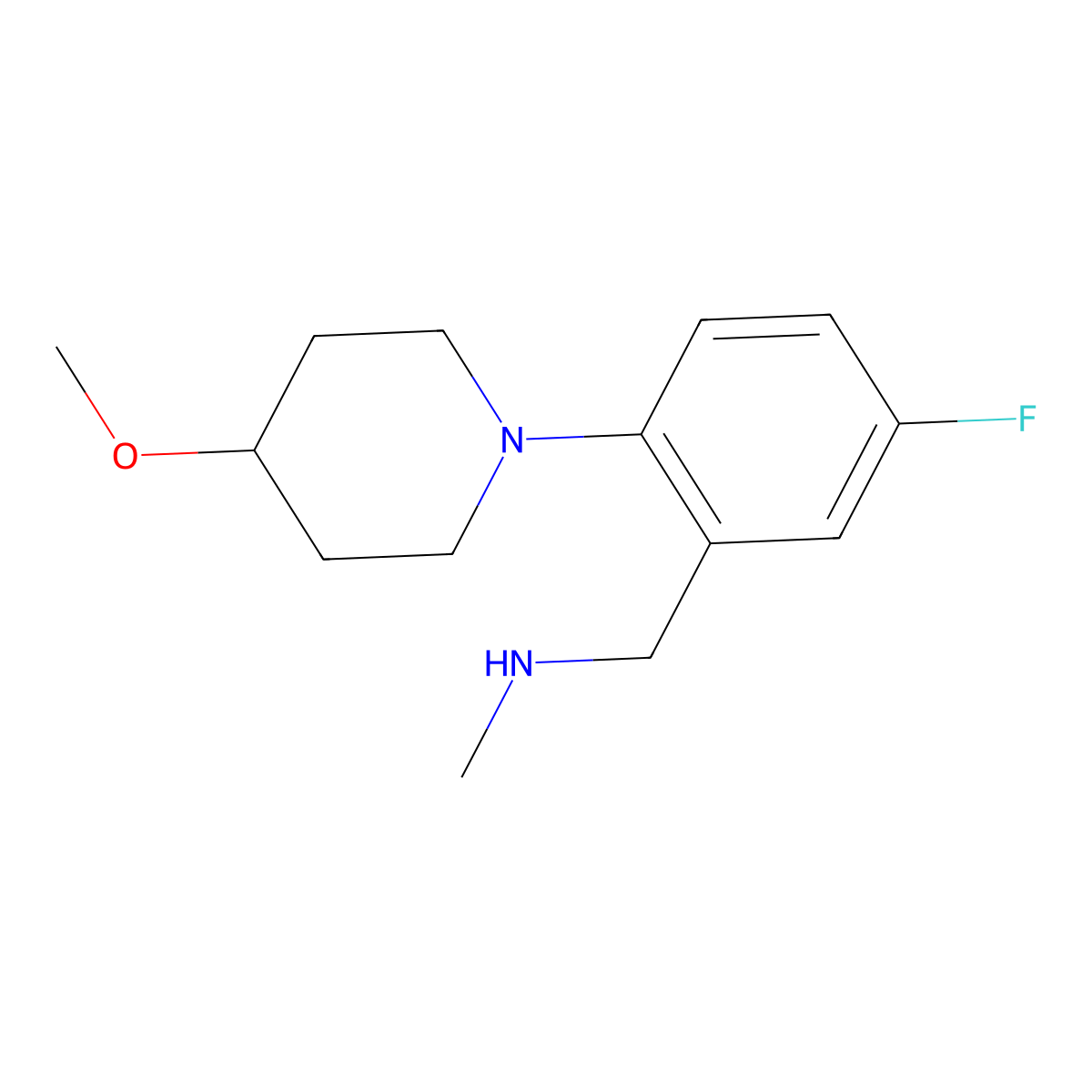 {[5-Fluoro-2-(4-methoxypiperidin-1-yl)phenyl]methyl}(methyl)amine molecular structure, CAS 1096813-24-9