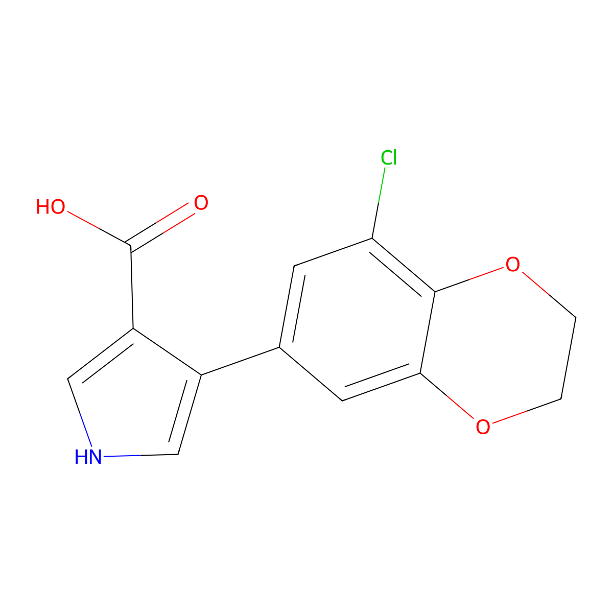 4-(8-chloro-2,3-dihydro-1,4-benzodioxin-6-yl)-1H-pyrrole-3-carboxylic acid molecular structure, CAS 1096815-60-9