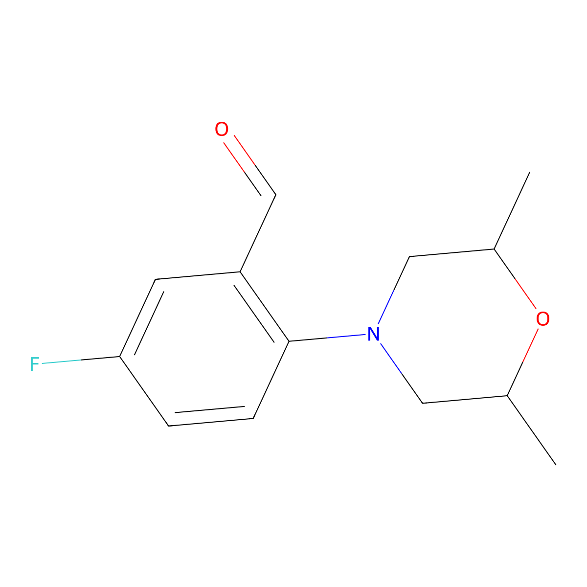 2-(2,6-Dimethylmorpholin-4-yl)-5-fluorobenzaldehyde molecular structure, CAS 1096829-32-1
