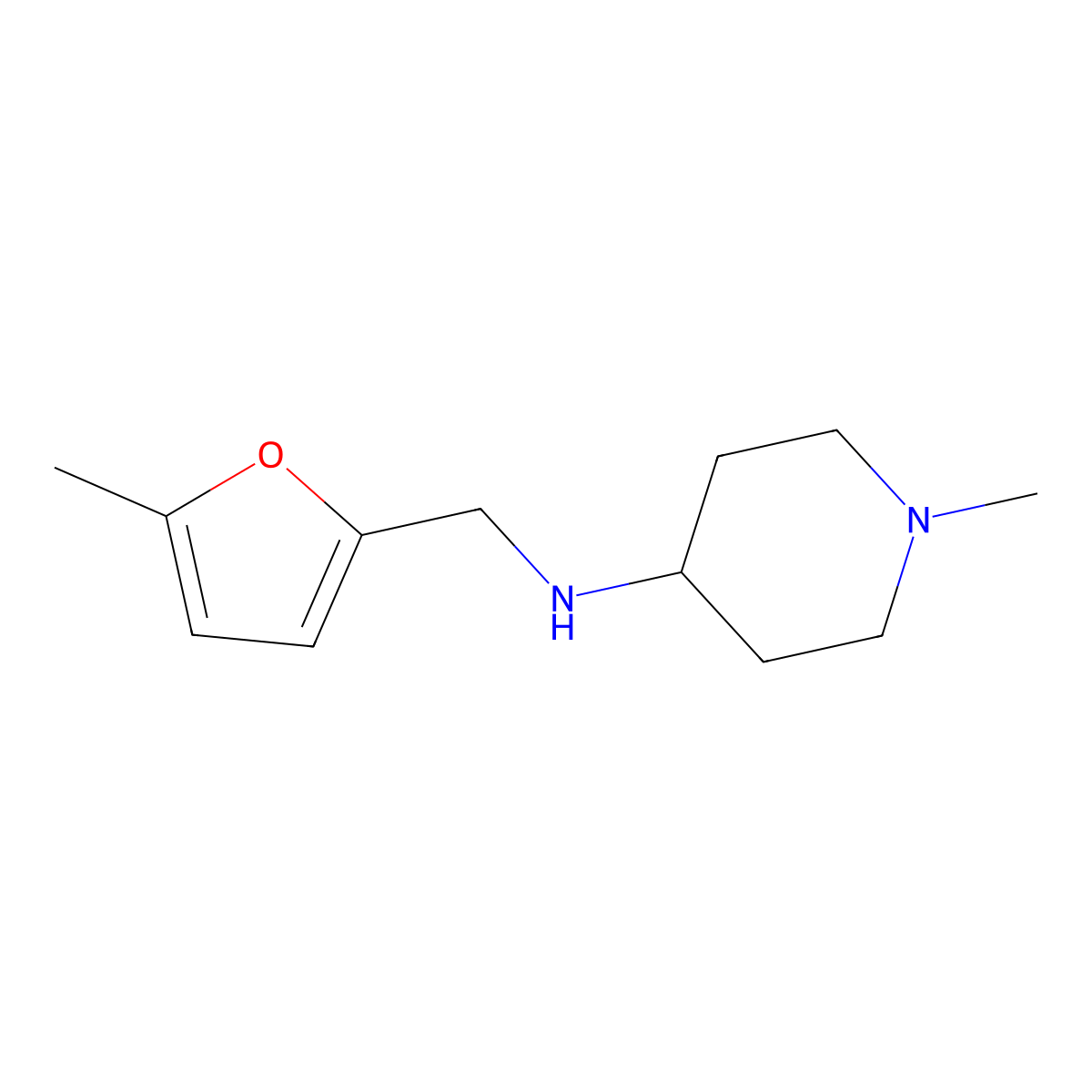 1-methyl-N-[(5-methylfuran-2-yl)methyl]piperidin-4-amine molecular structure, CAS 1096850-05-3