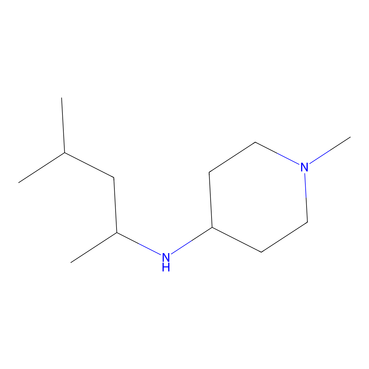 1-methyl-N-(4-methylpentan-2-yl)piperidin-4-amine molecular structure, CAS 1096853-43-8