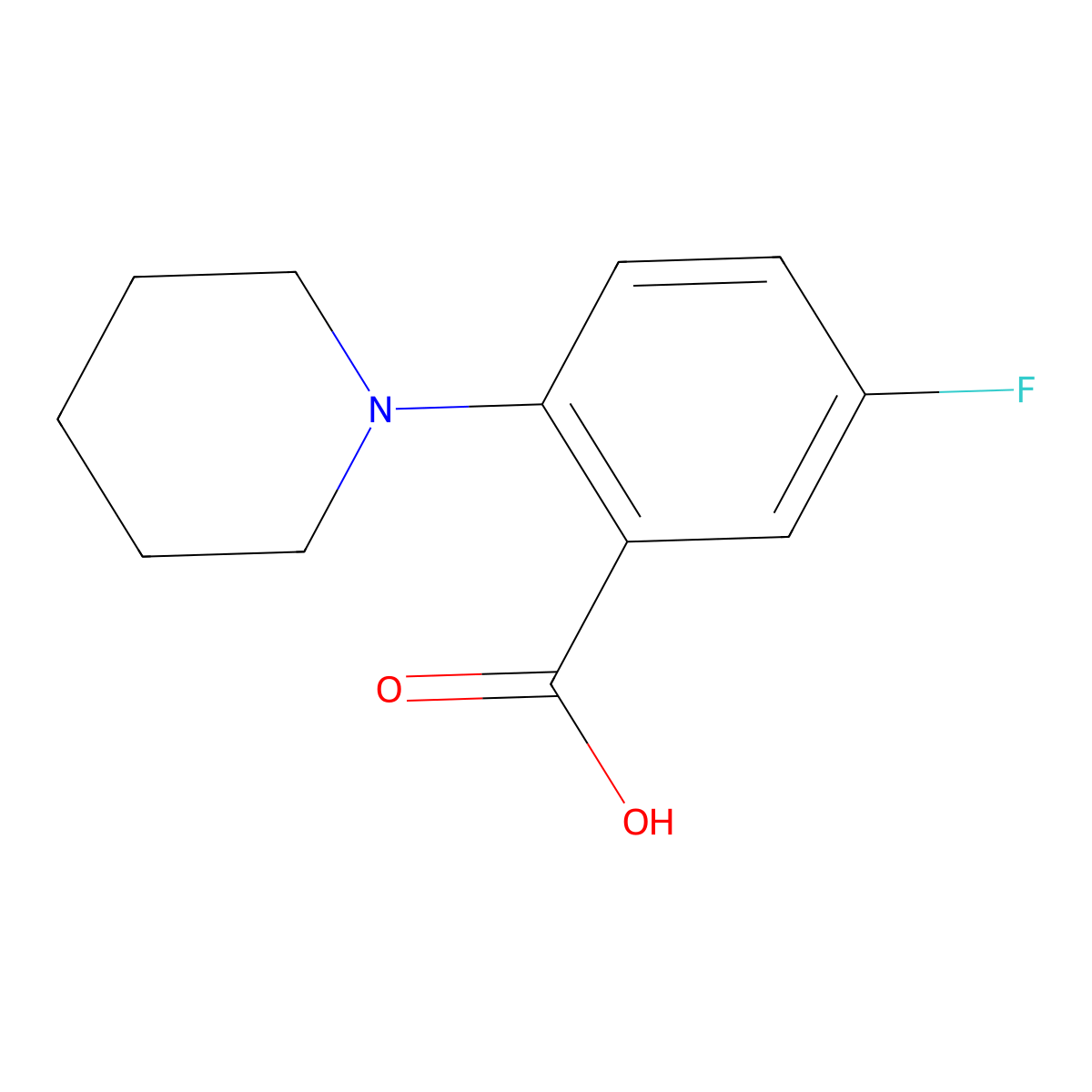 5-Fluoro-2-piperidin-1-yl-benzoic acid molecular structure, CAS 1096861-93-6