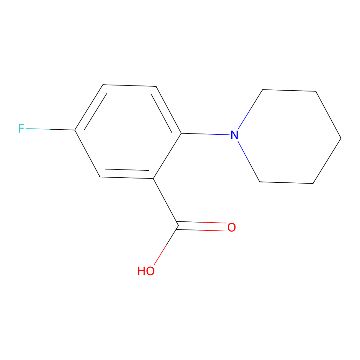 5-Fluoro-2-piperidin-1-yl-benzoic acid molecular structure, CAS 1096861-93-6