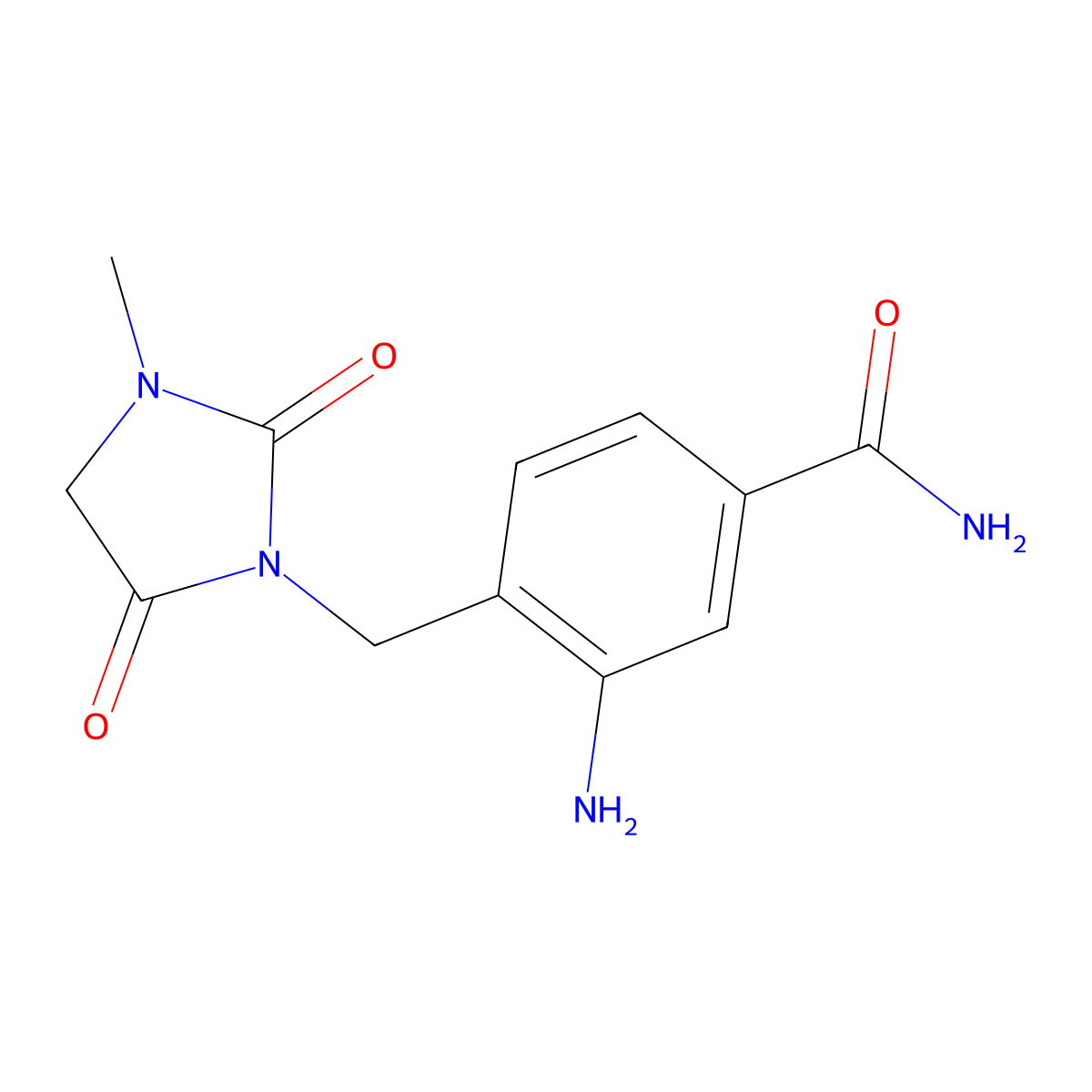 3-Amino-4-[(3-methyl-2,5-dioxoimidazolidin-1-yl)methyl]benzamide molecular structure, CAS 1096864-14-0