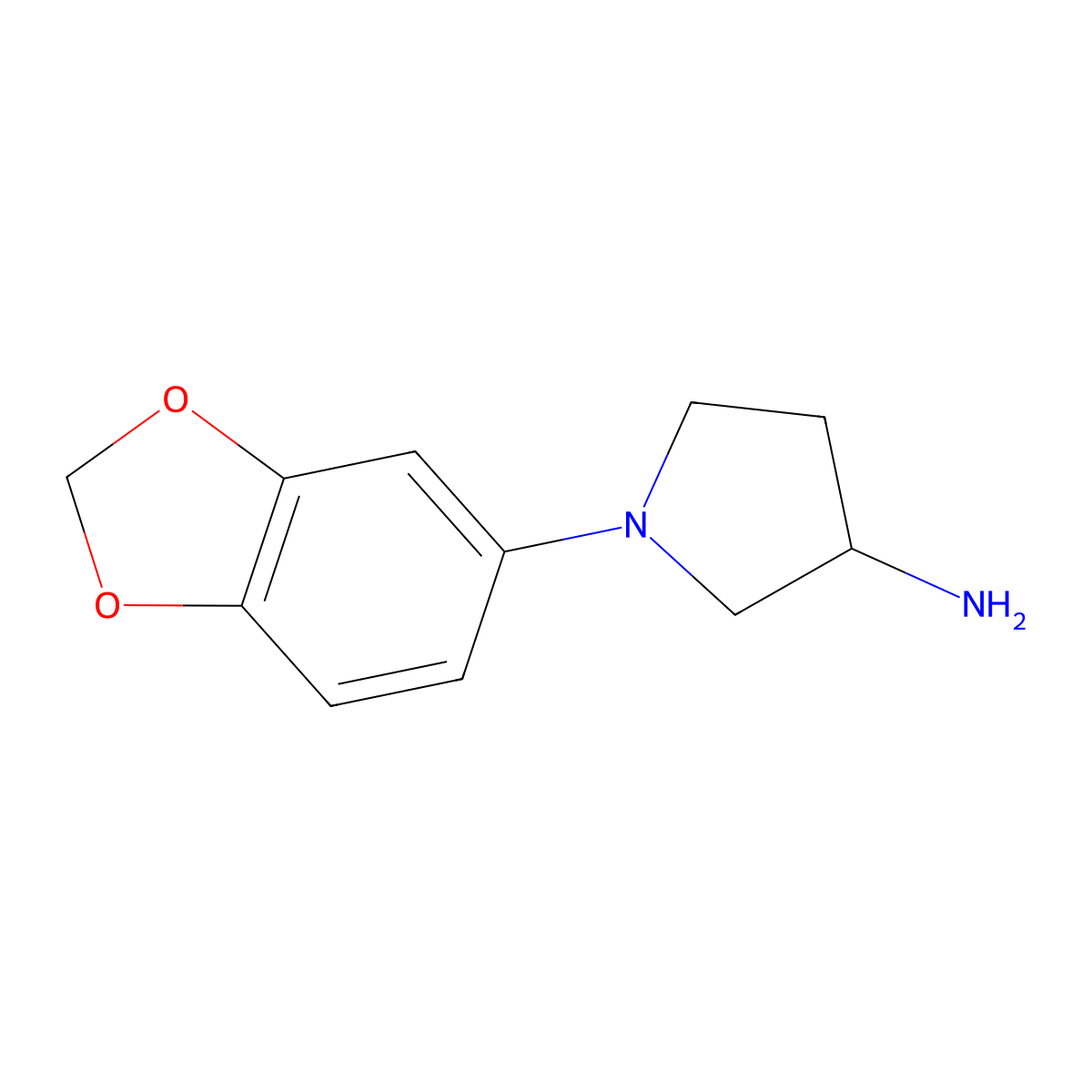 1-(1,3-Benzodioxol-5-yl)pyrrolidin-3-amine molecular structure, CAS 1096887-09-0