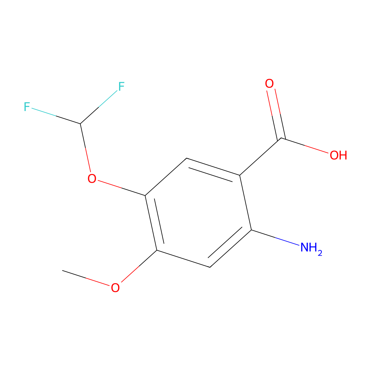 2-Amino-5-(difluoromethoxy)-4-methoxybenzoic acid molecular structure, CAS 1096901-30-2
