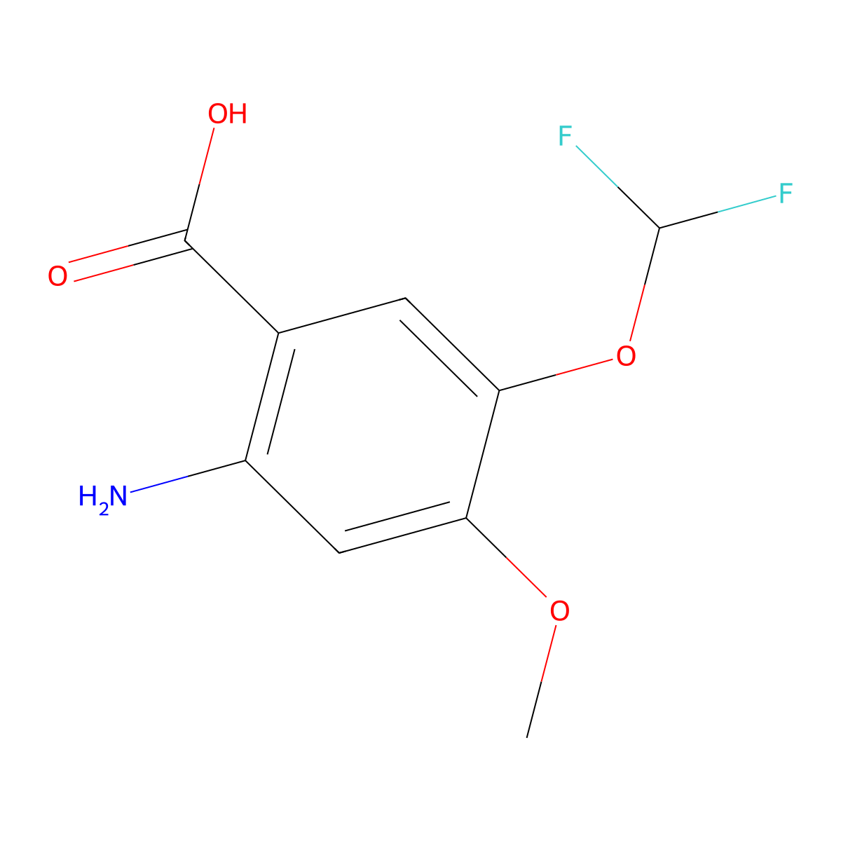 2-Amino-5-(difluoromethoxy)-4-methoxybenzoic acid molecular structure, CAS 1096901-30-2