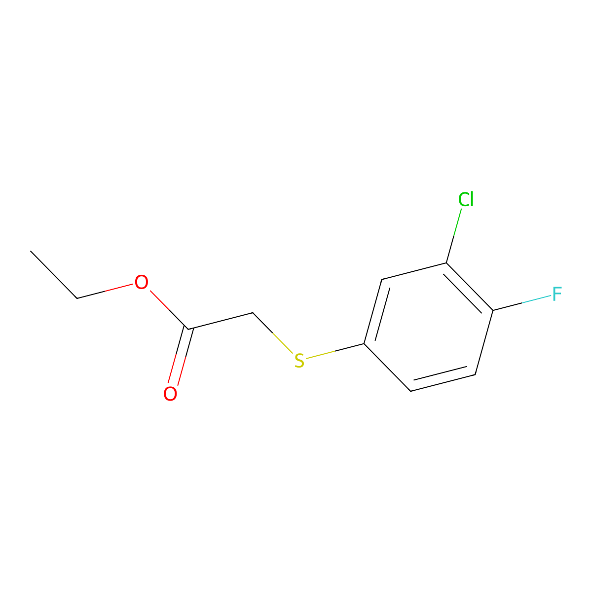 Ethyl 2-[(3-chloro-4-fluorophenyl)sulfanyl]acetate molecular structure, CAS 1096907-26-4
