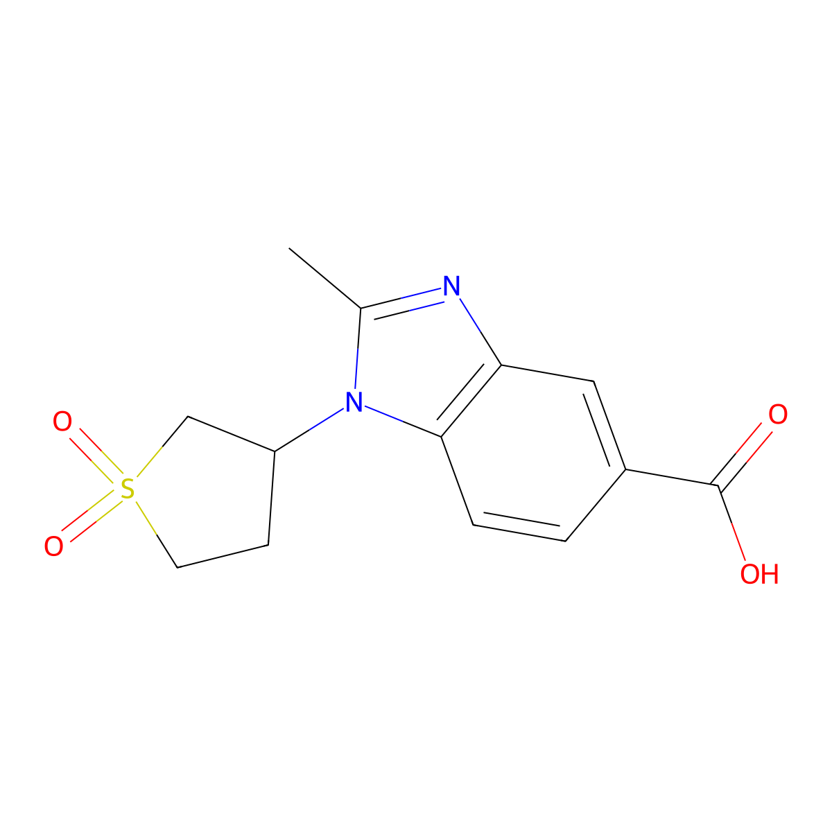 1-(1,1-Dioxidotetrahydrothiophen-3-yl)-2-methyl-1H-benzo[d]imidazole-5-carboxylic acid molecular structure, CAS 1096908-36-9