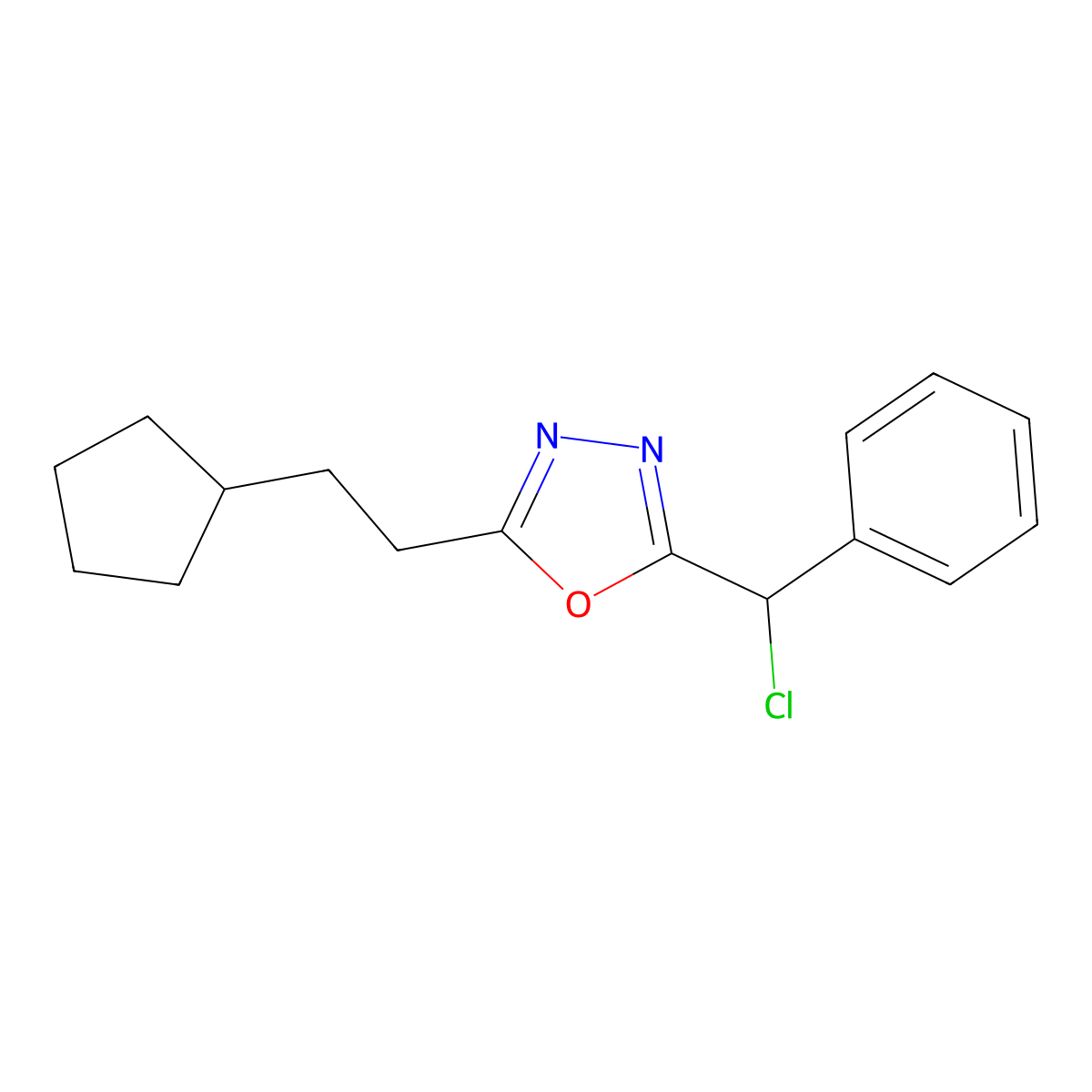 2-[Chloro(phenyl)methyl]-5-(2-cyclopentylethyl)-1,3,4-oxadiazole molecular structure, CAS 1096913-02-8