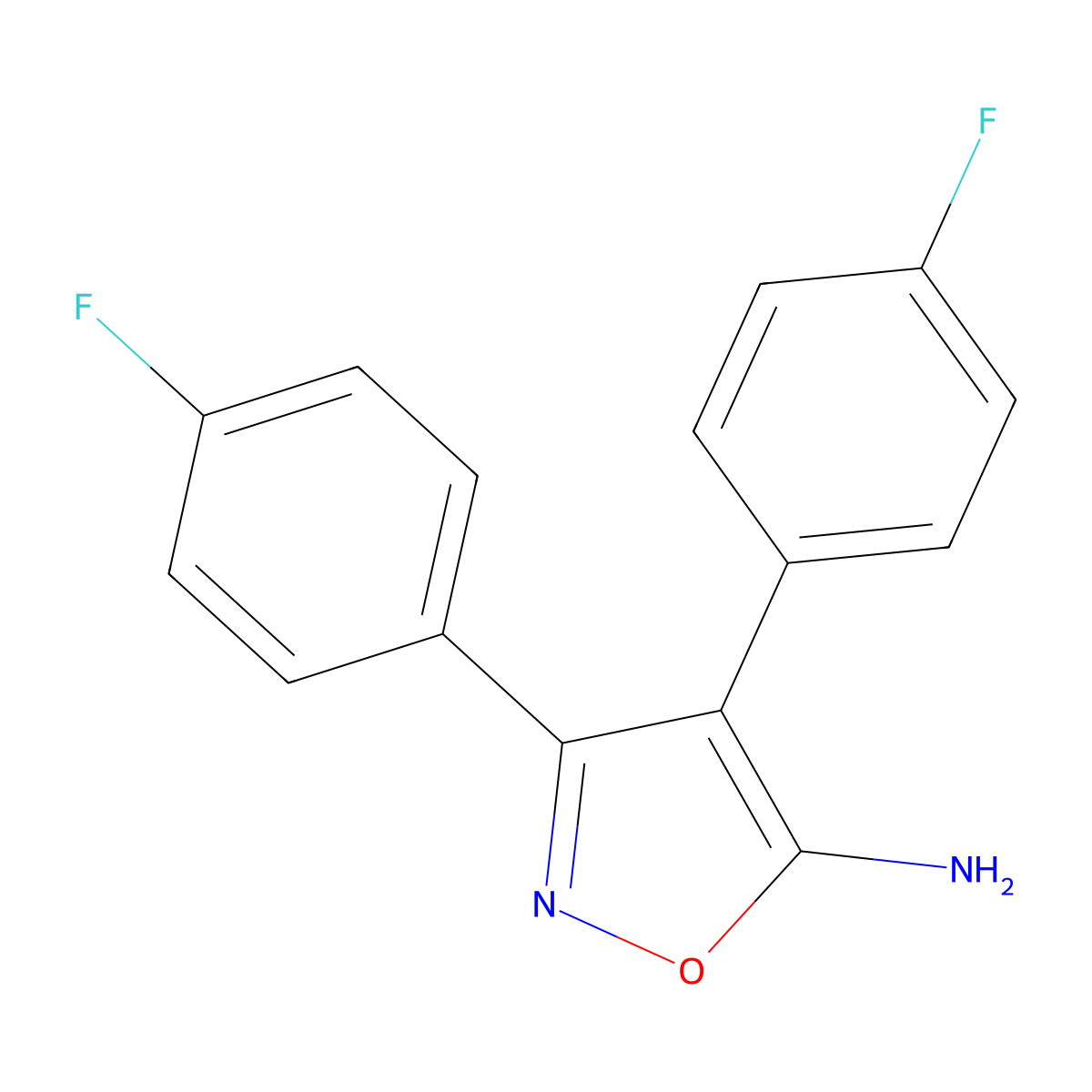 Bis(4-fluorophenyl)-1,2-oxazol-5-amine molecular structure, CAS 1096934-22-3