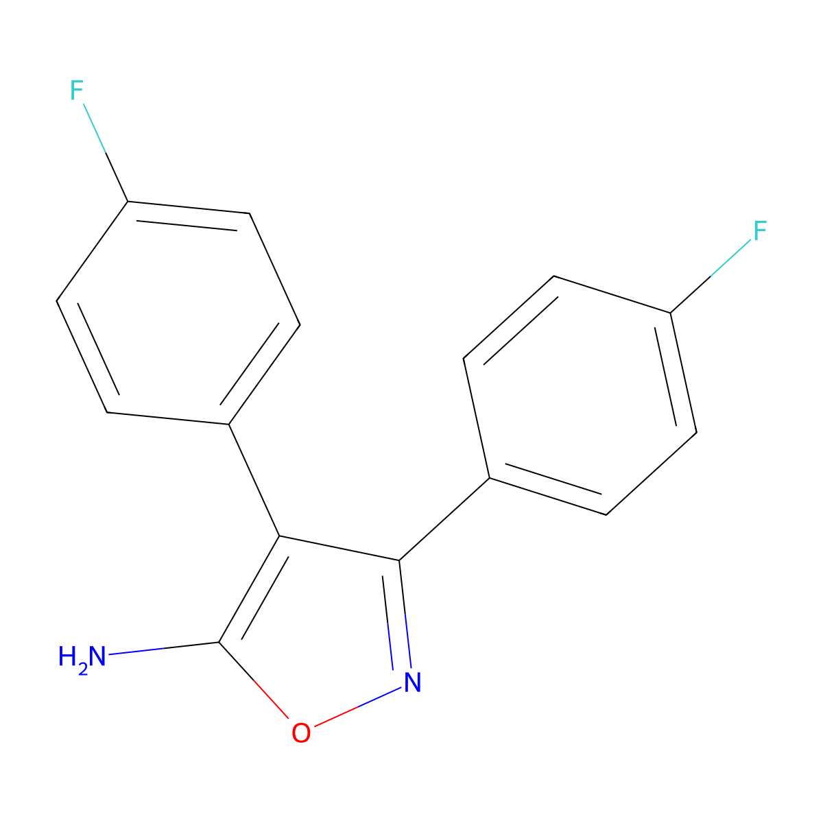 Bis(4-fluorophenyl)-1,2-oxazol-5-amine molecular structure, CAS 1096934-22-3