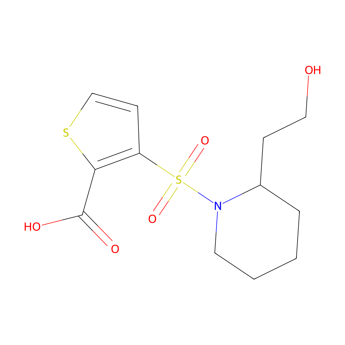 3-{[2-(2-Hydroxyethyl)piperidin-1-yl]sulfonyl}thiophene-2-carboxylic acid molecular structure, CAS 1096935-50-0